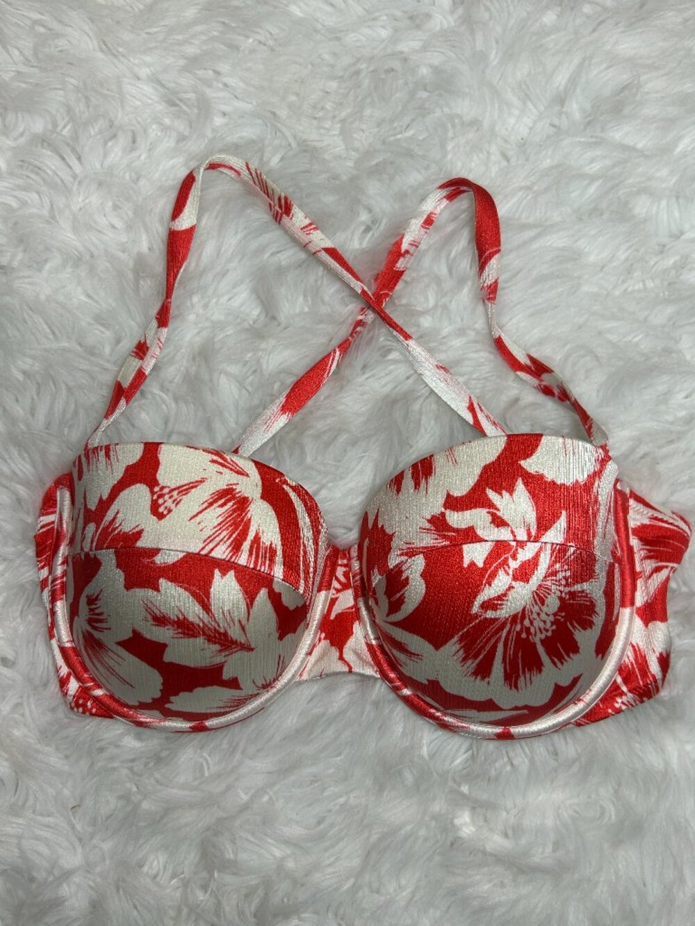 Shade and Shore Swim Top Size 38D Underwire Padded Cup Tropical coral and white